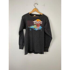 Vintage Harley 3D Emblem Thermal Waffle Shirt, Size Large, 80s Harley Davidson